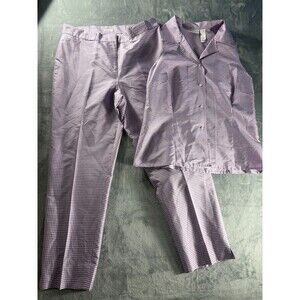 Liz Claiborne Gingham Picnic Outfit Women's 12/14 Purple Tabitha Pants‎ Top Silk
